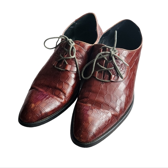 LOUIS VUITTON x VINTAGE croc embossed lace up oxford loafers brown size 42 main image 12
